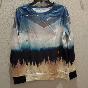 New Gray and Navy Mountain Landscape Sweater